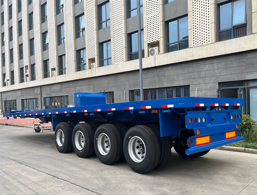 Blue flat container semitrailer